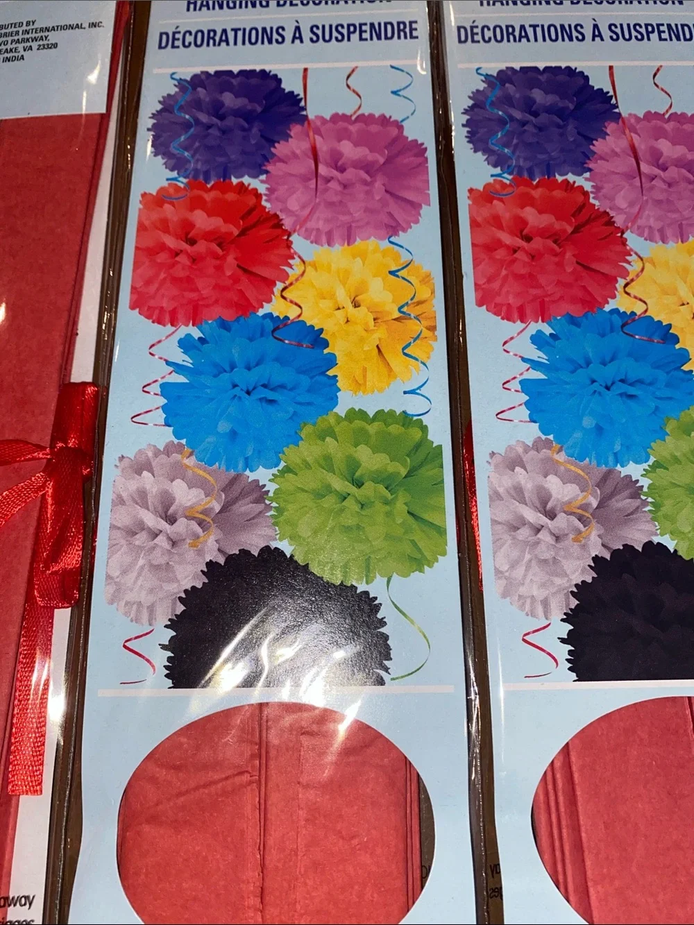 Red Tissue Pom Poms 12 inch Diameter Lot of 6 packs of 2 Pom Poms New